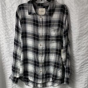 Lucky Brand Black And White Plaid Flannel L